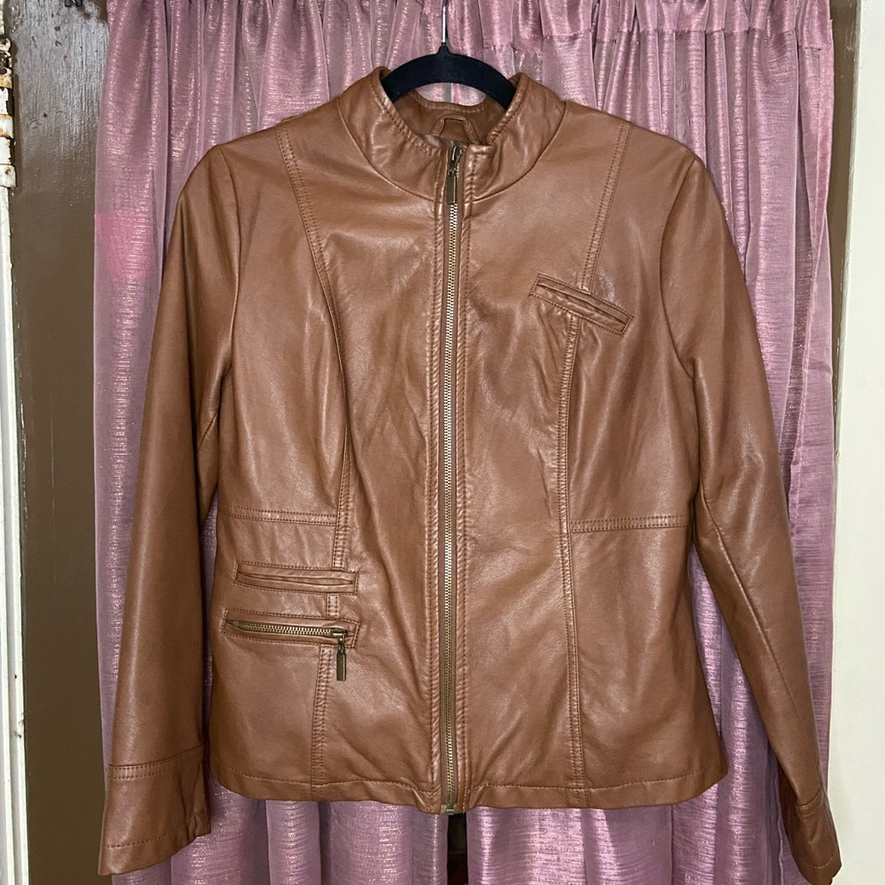 NWT Alfani Women's Brown Pleather Jacket